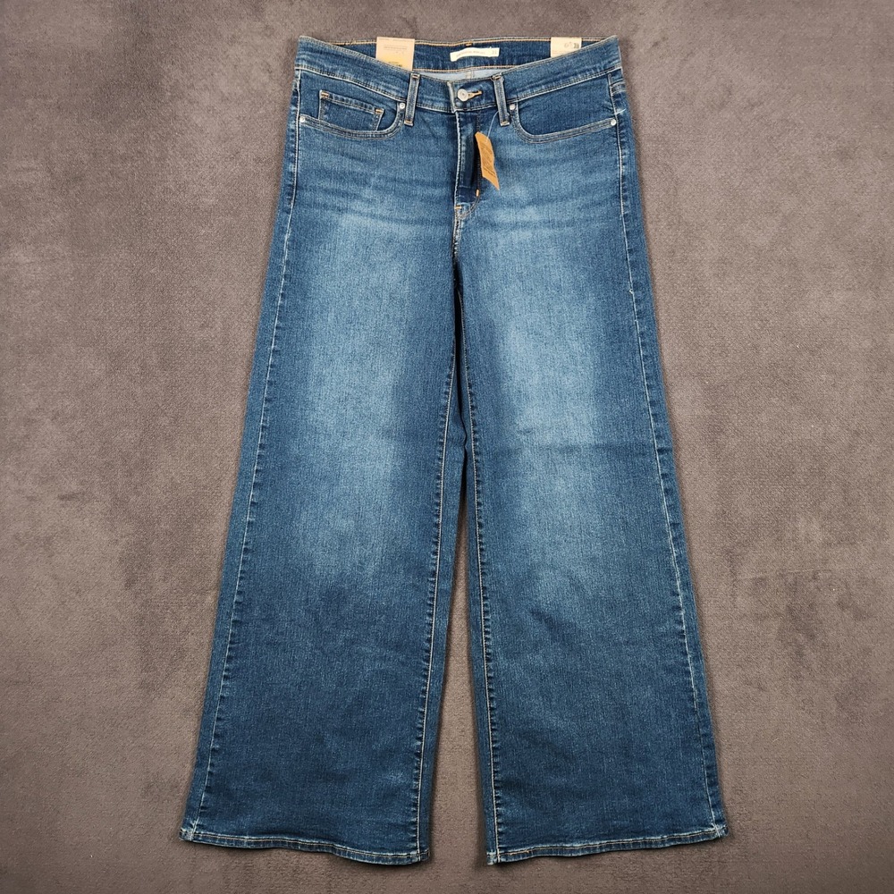 Levis 318 Shaping Wide Leg Jeans Womens 31x32 Blue Medium Wash Stretch Denim NEW